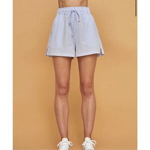 Carbon38 Blue and White Striped High Rise Paper Bag Lounge Shorts Sz Small NWT